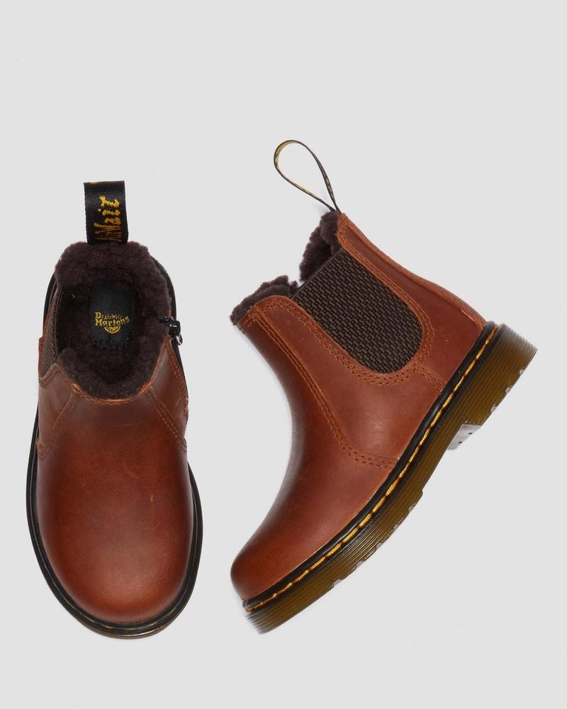 Dr Martin Martens Toddler 2976 Faux Fur Lined Chelsea Boots (Republic Waterproof) Boots Light Brown | BE74-U0MR