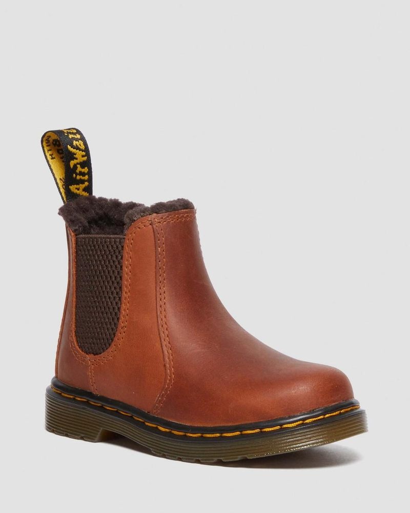 Dr Martin Martens Toddler 2976 Faux Fur Lined Chelsea Boots (Republic Waterproof) Boots Light Brown | BE74-U0MR