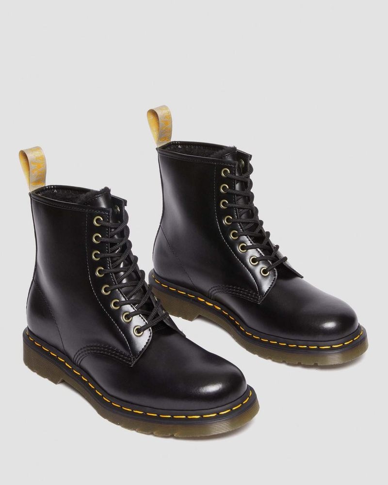 Dr Martin Martens Vegan 1460 Faux Fur Lined Lace Up Boots (Norfolk Vegan) Boots Black | RY01-G3WD