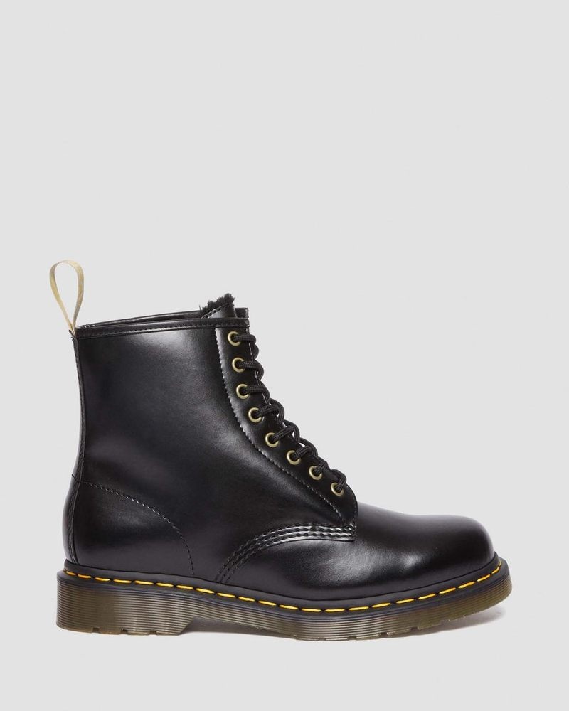 Dr Martin Martens Vegan 1460 Faux Fur Lined Lace Up Boots (Norfolk Vegan) Boots Black | RY01-G3WD