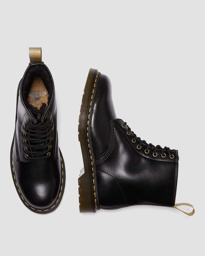 Dr Martin Martens Vegan 1460 Faux Fur Lined Lace Up Boots (Norfolk Vegan) Boots Black | RY01-G3WD