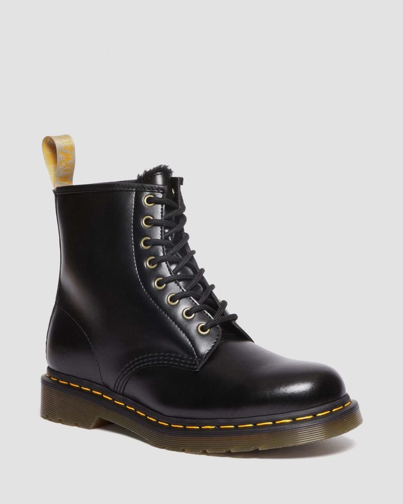 Dr Martin Martens Vegan 1460 Faux Fur Lined Lace Up Boots (Norfolk Vegan) Boots Black | RY01-G3WD