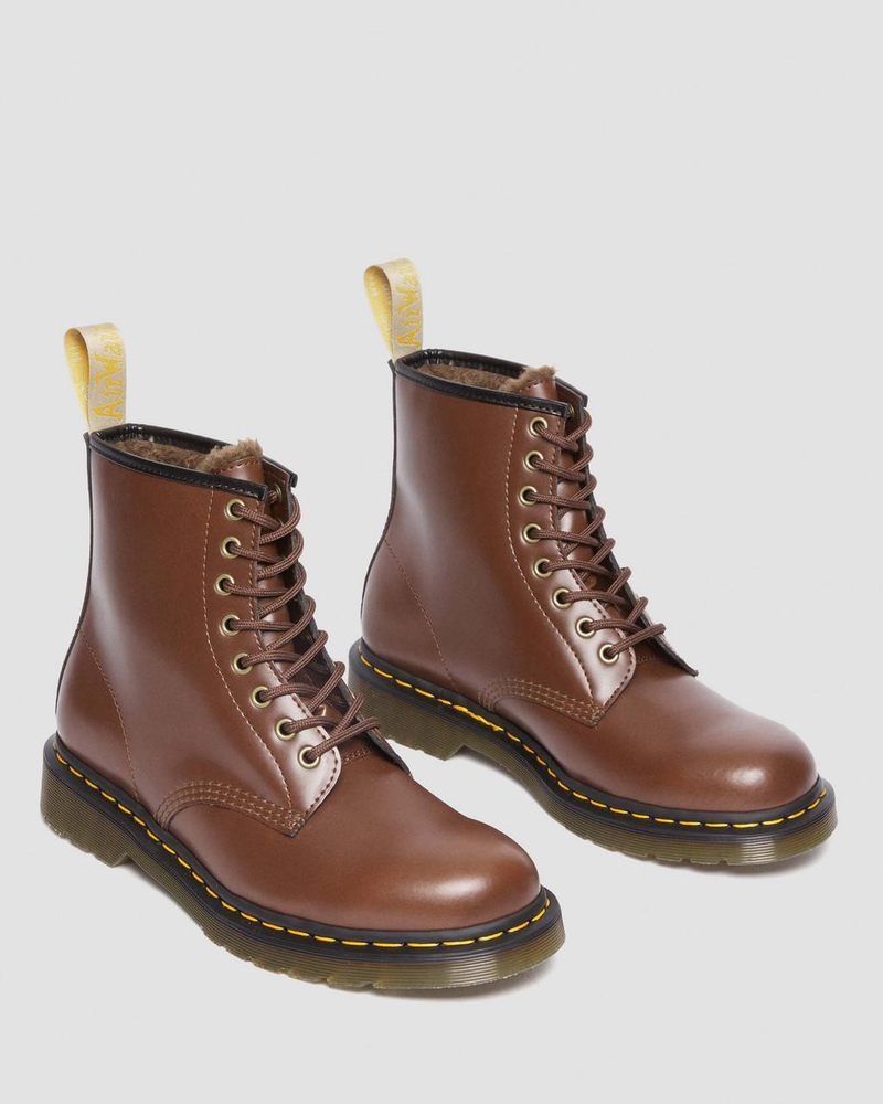 Dr Martin Martens Vegan 1460 Faux Fur Lined Lace Up Boots (Norfolk Vegan) Boots Brown | ZJ81-D8ZB