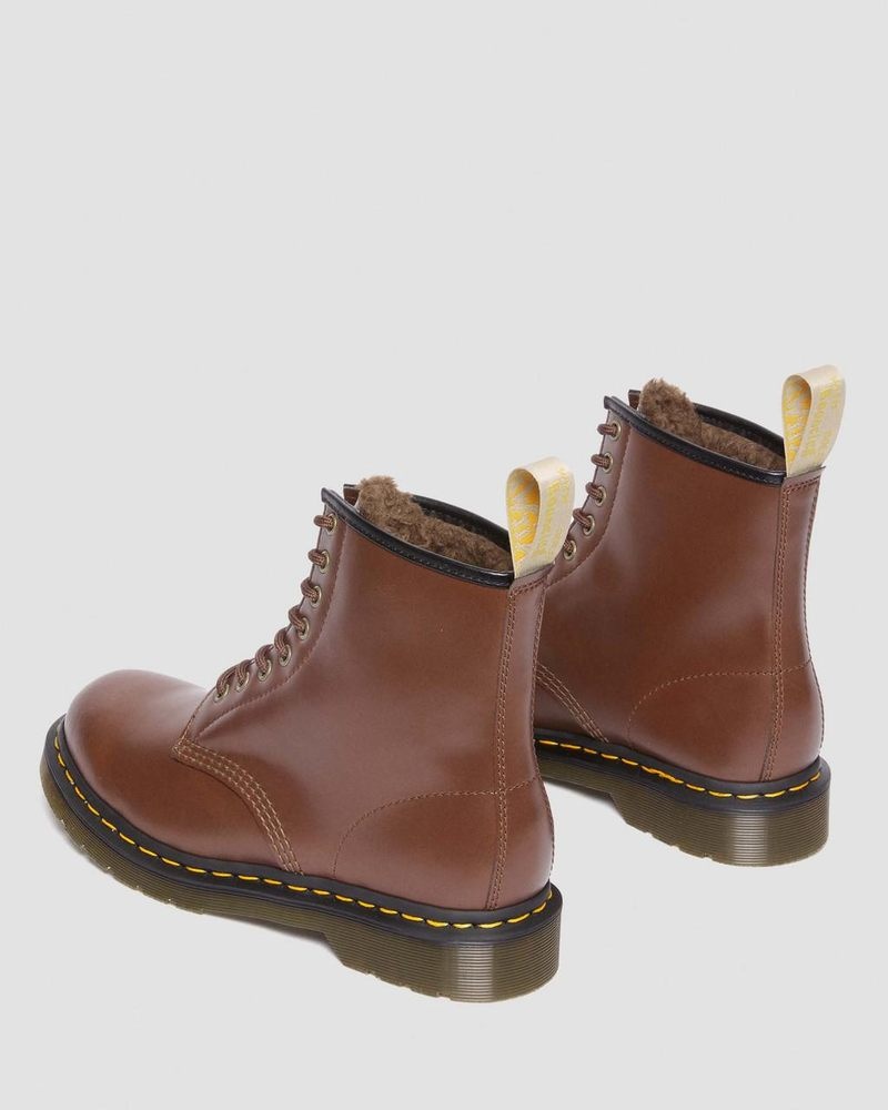 Dr Martin Martens Vegan 1460 Faux Fur Lined Lace Up Boots (Norfolk Vegan) Boots Brown | ZJ81-D8ZB