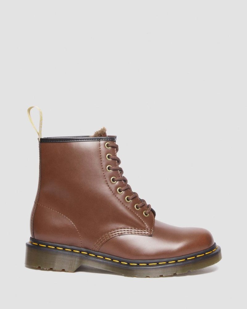 Dr Martin Martens Vegan 1460 Faux Fur Lined Lace Up Boots (Norfolk Vegan) Boots Brown | ZJ81-D8ZB