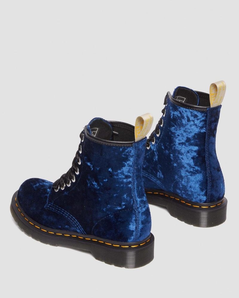 Dr Martin Martens Vegan 1460 - Crushed Velvet Lace Up Boots (Crushed Velvet) Boots Deep Blue | PK14-P5HX