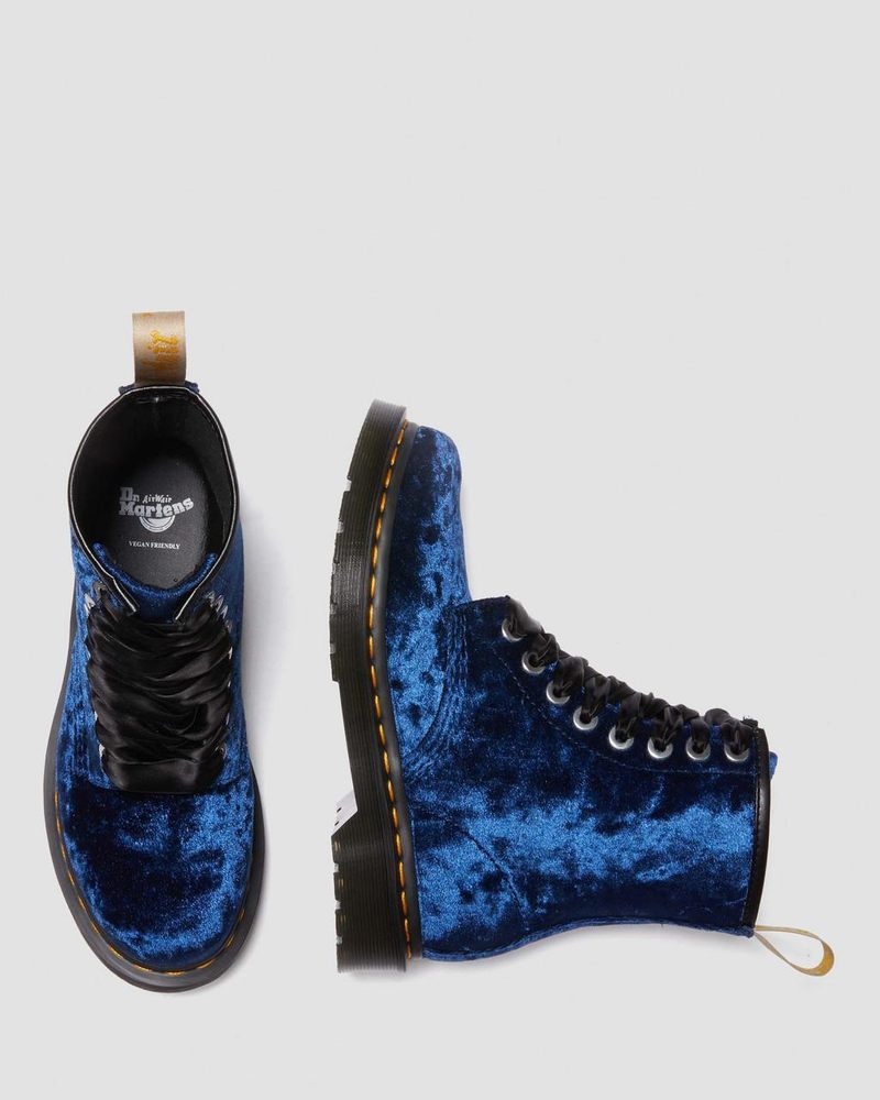 Dr Martin Martens Vegan 1460 - Crushed Velvet Lace Up Boots (Crushed Velvet) Boots Deep Blue | PK14-P5HX