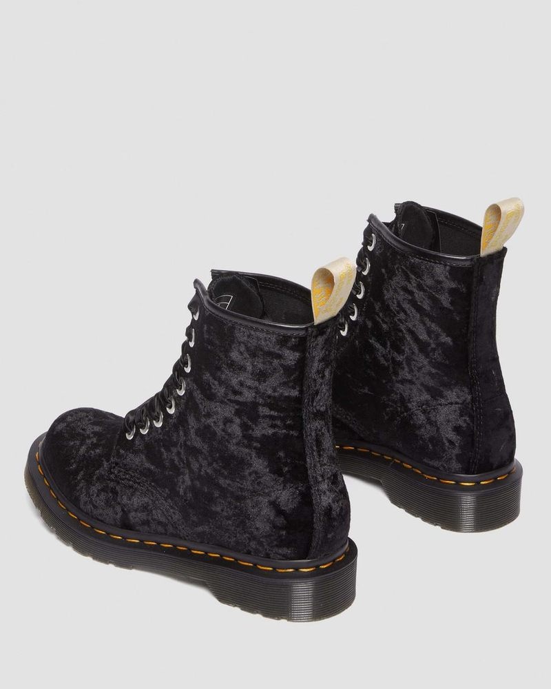 Dr Martin Martens Vegan 1460 - Crushed Velvet Lace Up Boots (Crushed Velvet) Boots Black | KI36-Q9DS