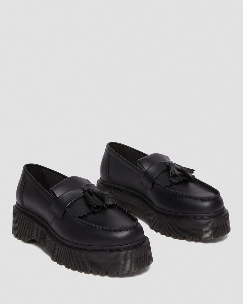 Dr Martin Martens Vegan Adrian Felix Platform Tassel Loafers (Felix Rub Off) Platforms Shoes Black | PB25-C6MD