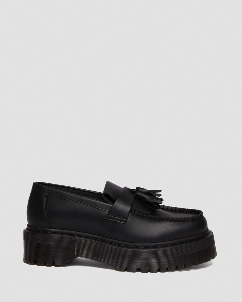 Dr Martin Martens Vegan Adrian Felix Platform Tassel Loafers (Felix Rub Off) Platforms Shoes Black | PB25-C6MD