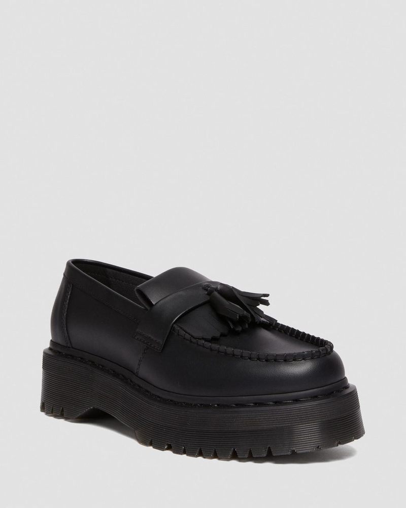 Dr Martin Martens Vegan Adrian Felix Platform Tassel Loafers (Felix Rub Off) Platforms Shoes Black | PB25-C6MD