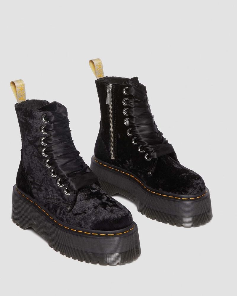 Dr Martin Martens Vegan Jadon Boot Max Crushed Velvet Platforms (Crushed Velvet) Platforms Boots Black | UO93-U9IR