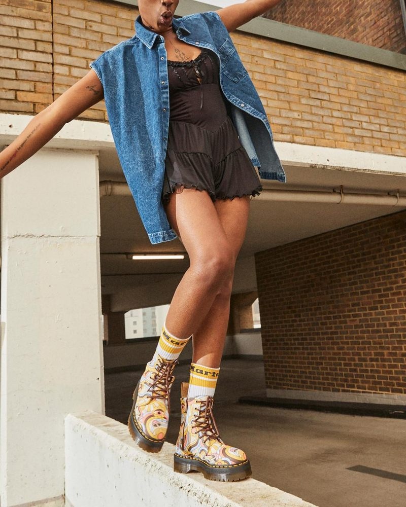 Dr Martin Martens Vegan Jadon Boot Retro Canvas Platforms (Canvas) Platforms Boots Retro Ray | US11-X6HQ