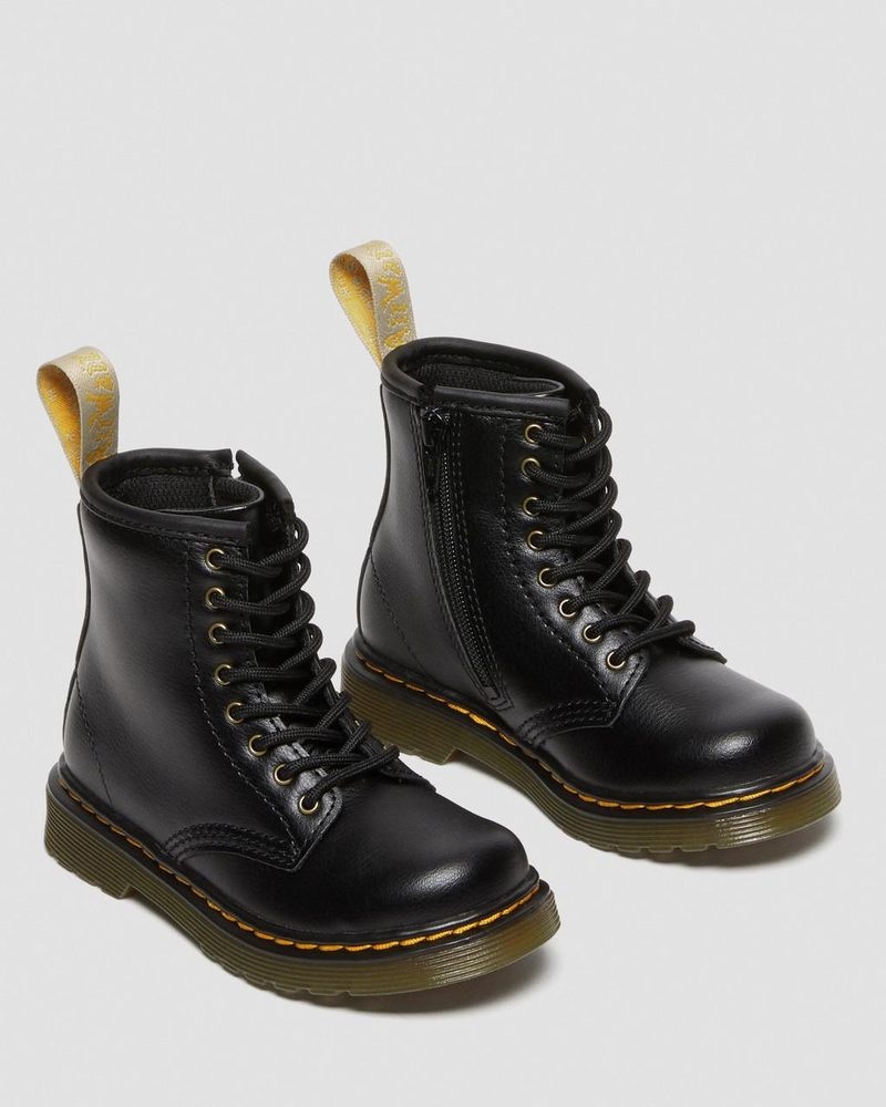 Dr Martin Martens Vegan Toddler 1460 Lace Up Boots (Newbury Tumble) Boots Black | JG11-N6BV