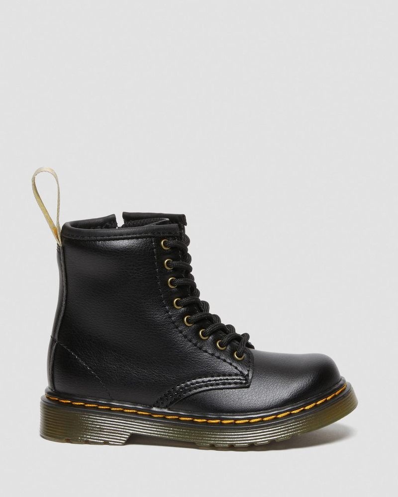 Dr Martin Martens Vegan Toddler 1460 Lace Up Boots (Newbury Tumble) Boots Black | JG11-N6BV