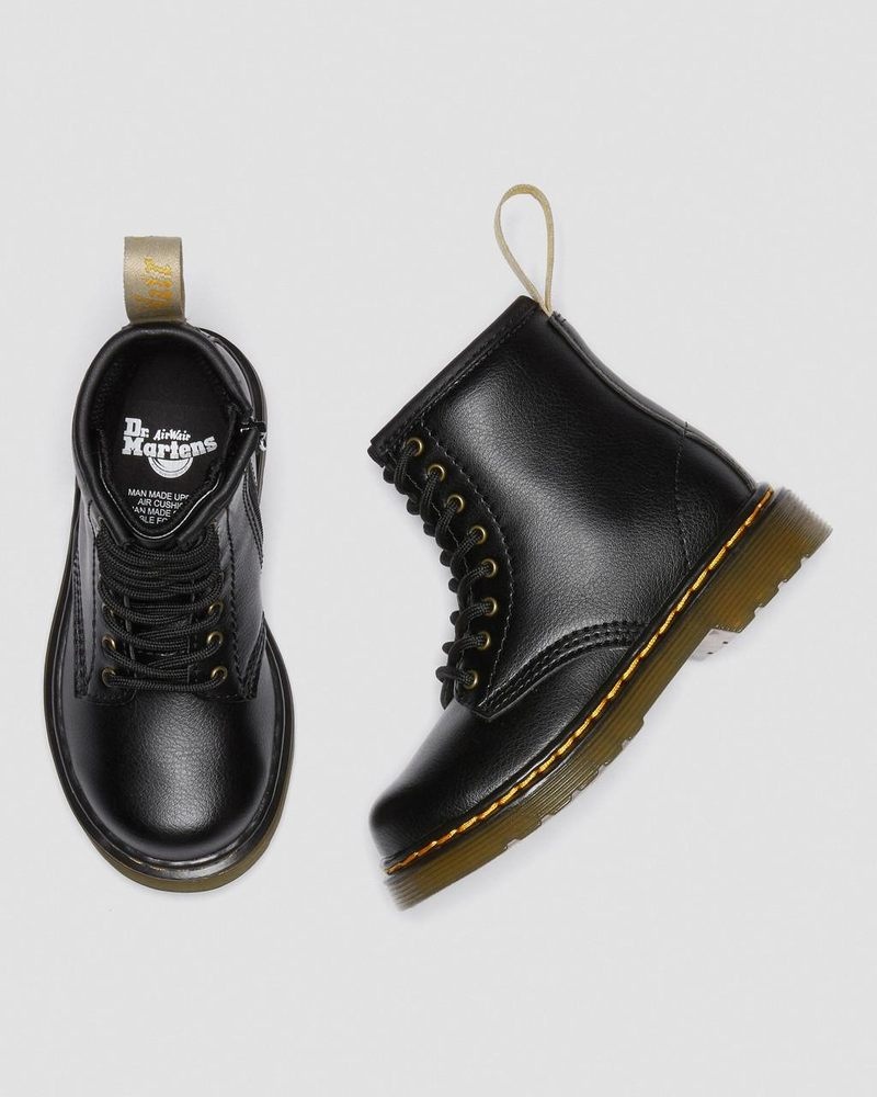 Dr Martin Martens Vegan Toddler 1460 Lace Up Boots (Newbury Tumble) Boots Black | JG11-N6BV