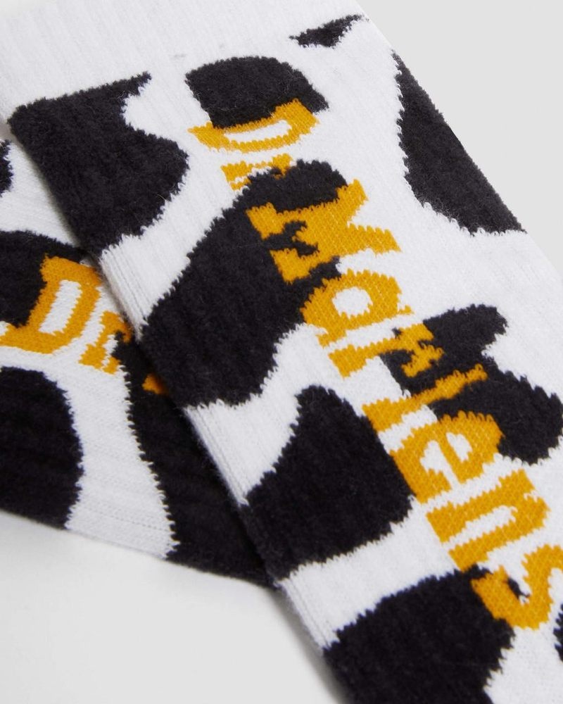 Dr Martin Martens Vertical Logo Cow Print Cotton Blend Socks (Cotton Blend) Socks Black+White | JN44-Z7AN