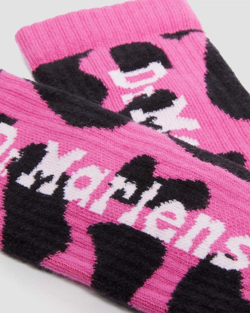 Dr Martin Martens Vertical Logo Cow Print Cotton Blend Socks (Cotton Blend) Socks Thrift Pink | VV69-M6DQ