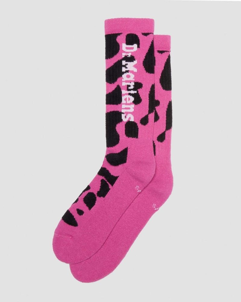 Dr Martin Martens Vertical Logo Cow Print Cotton Blend Socks (Cotton Blend) Socks Thrift Pink | VV69-M6DQ