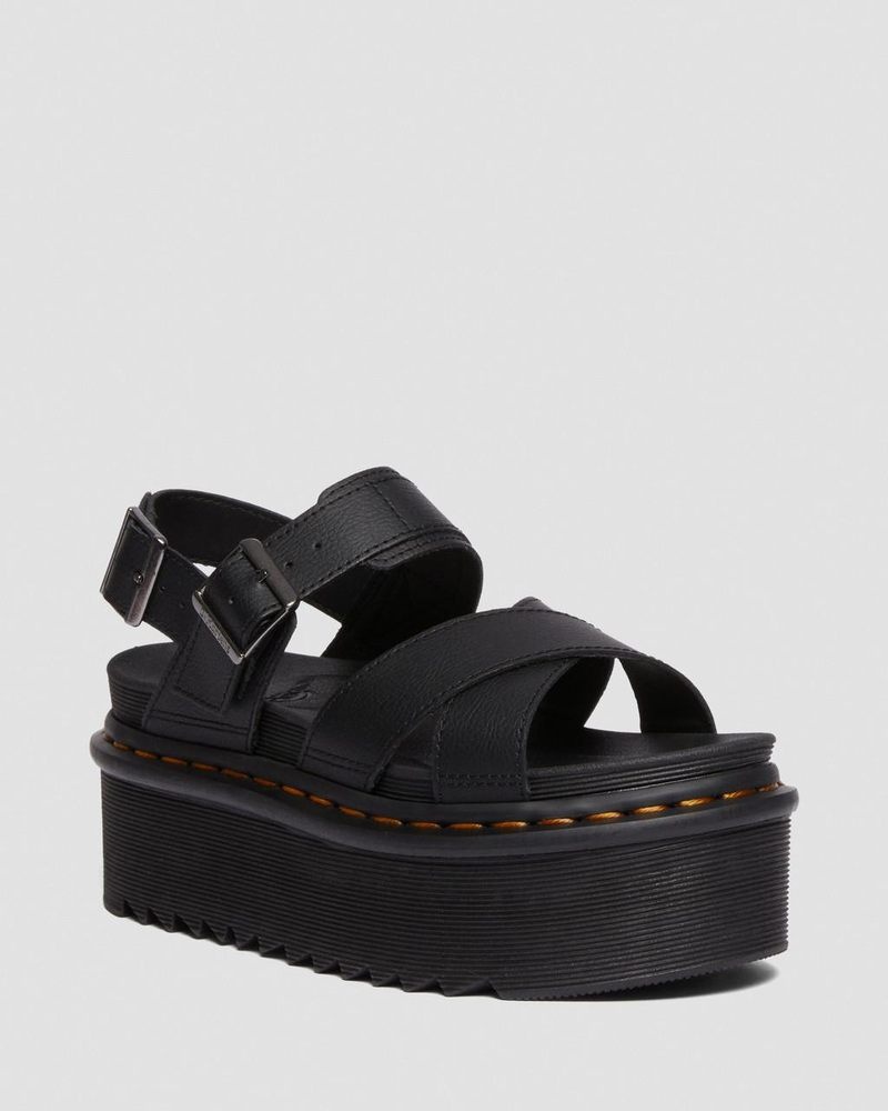 Dr Martin Martens Voss II Athena Leather Strap Platform Sandals (Athena) Platforms Sandals Black | HS87-P4PK