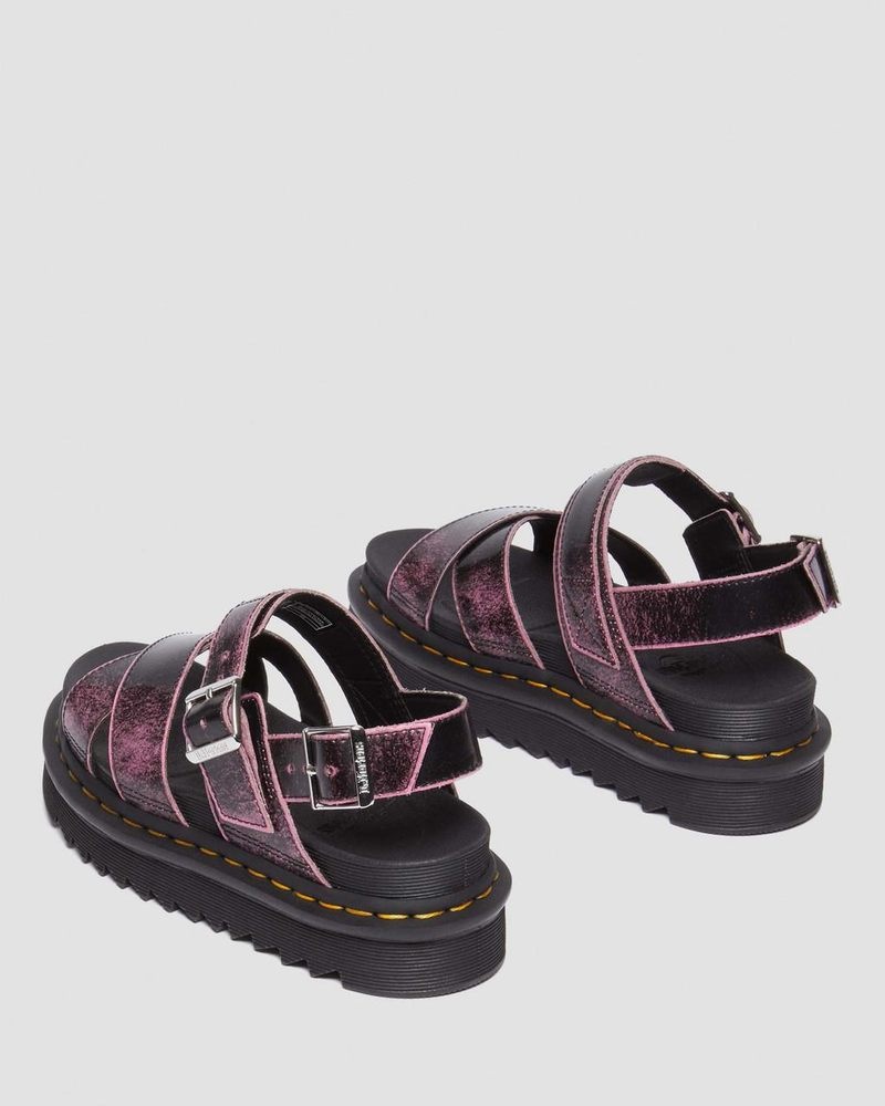 Dr Martin Martens Voss II Distressed Leather Platform Sandals (Two Tone Rub Off) Platforms Sandals Black / Fondant Pink | PL51-Q4BF