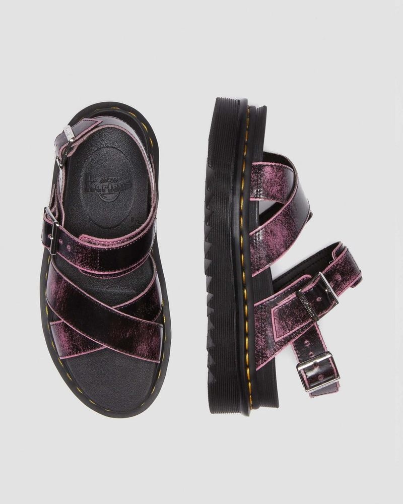 Dr Martin Martens Voss II Distressed Leather Platform Sandals (Two Tone Rub Off) Platforms Sandals Black / Fondant Pink | PL51-Q4BF