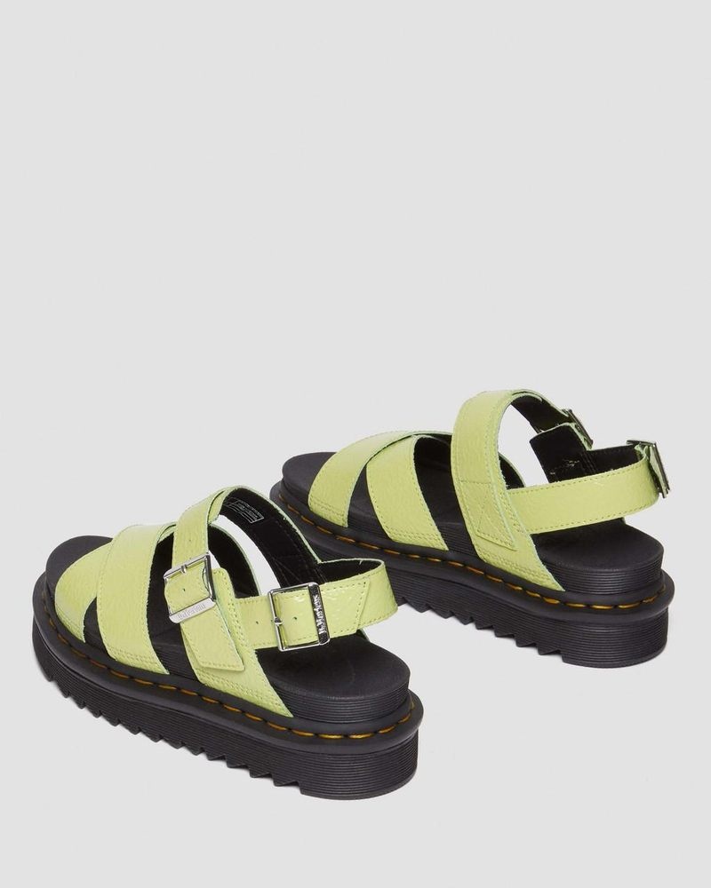 Dr Martin Martens Voss II Distressed Patent Leather Sandals (Distressed Patent) Platforms Sandals Lime Green | UB99-O2NJ