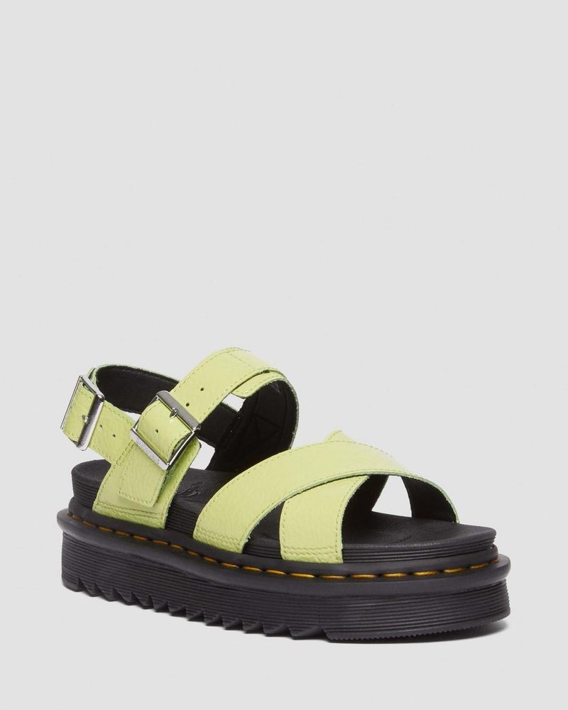 Dr Martin Martens Voss II Distressed Patent Leather Sandals (Distressed Patent) Platforms Sandals Lime Green | UB99-O2NJ