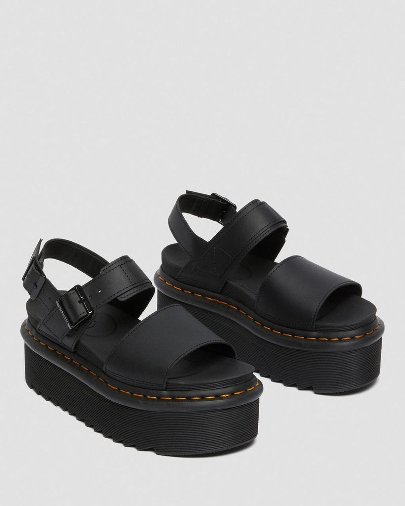 Dr Martin Martens Voss - Leather Strap Platform Sandals (Hydro Leather) Platforms Sandals Black | WW59-U0EW