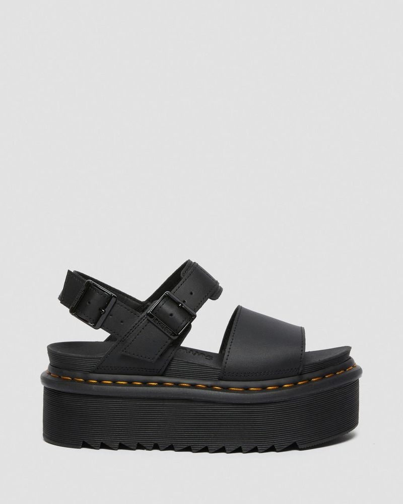 Dr Martin Martens Voss - Leather Strap Platform Sandals (Hydro Leather) Platforms Sandals Black | WW59-U0EW