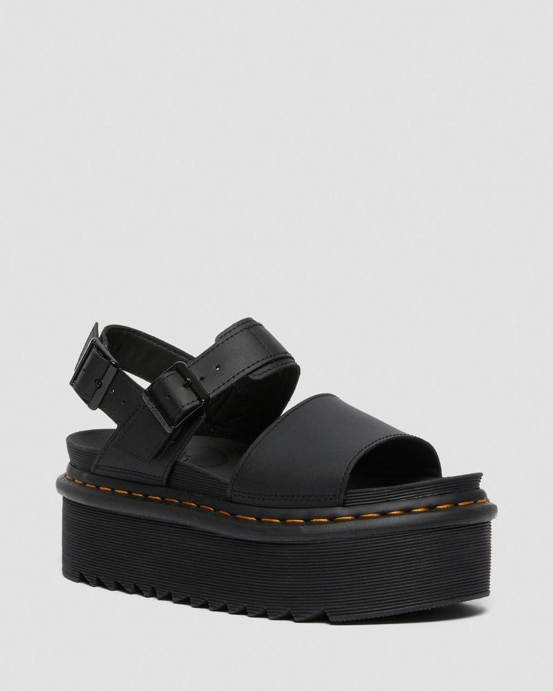 Dr Martin Martens Voss - Leather Strap Platform Sandals (Hydro Leather) Platforms Sandals Black | WW59-U0EW