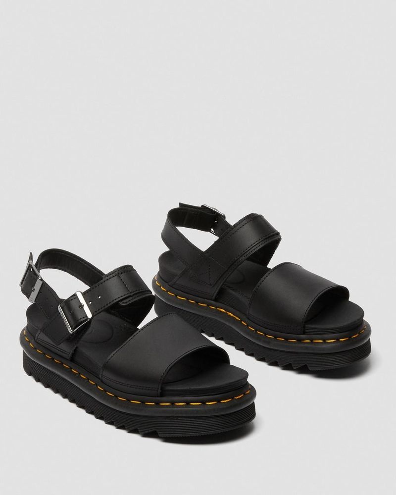 Dr Martin Martens Voss - Leather Strap Sandals (Hydro Leather) Platforms Sandals Black / Black | OK34-N0WU