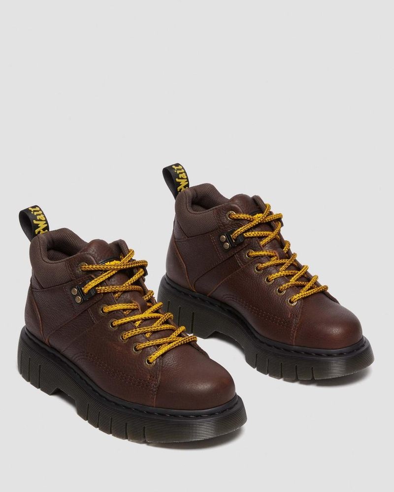 Dr Martin Martens Woodard Grizzly Leather Low Casual Boots (Grizzly) Platforms Boots Dark Brown | LQ53-S6PY