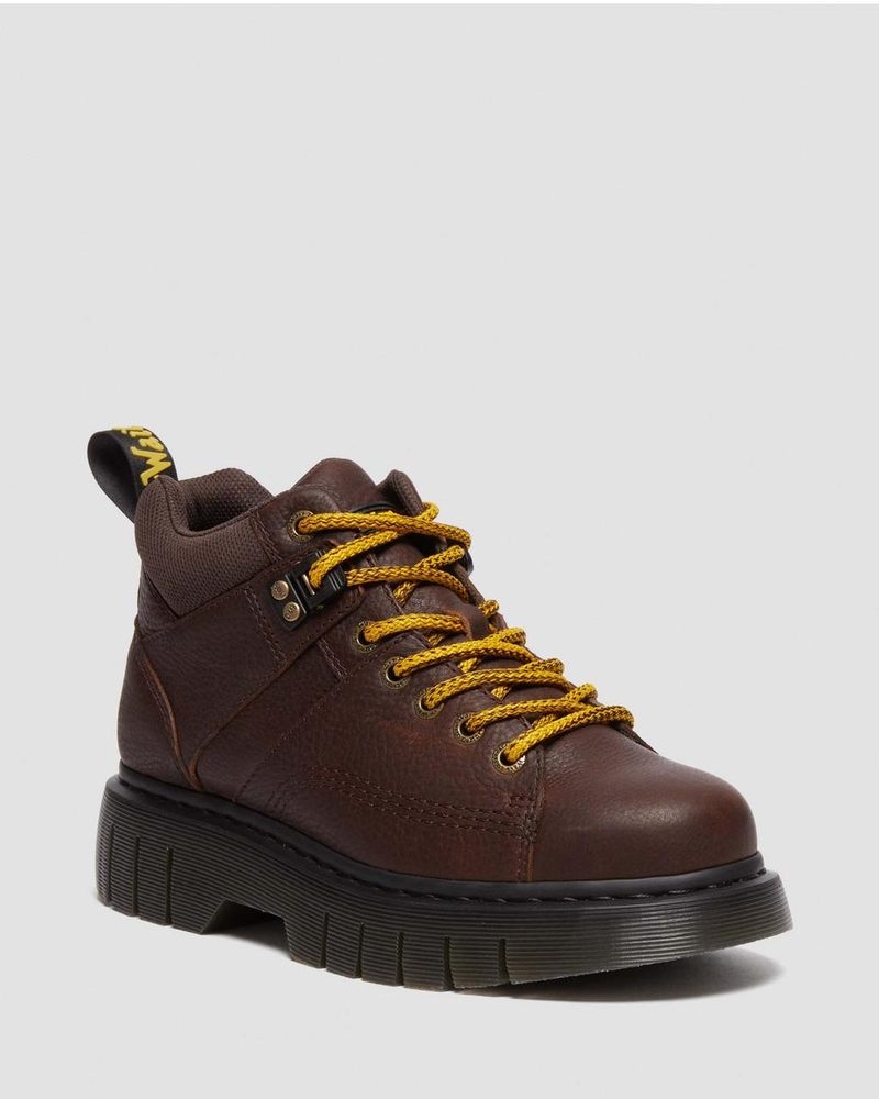 Dr Martin Martens Woodard Grizzly Leather Low Casual Boots (Grizzly) Platforms Boots Dark Brown | LQ53-S6PY