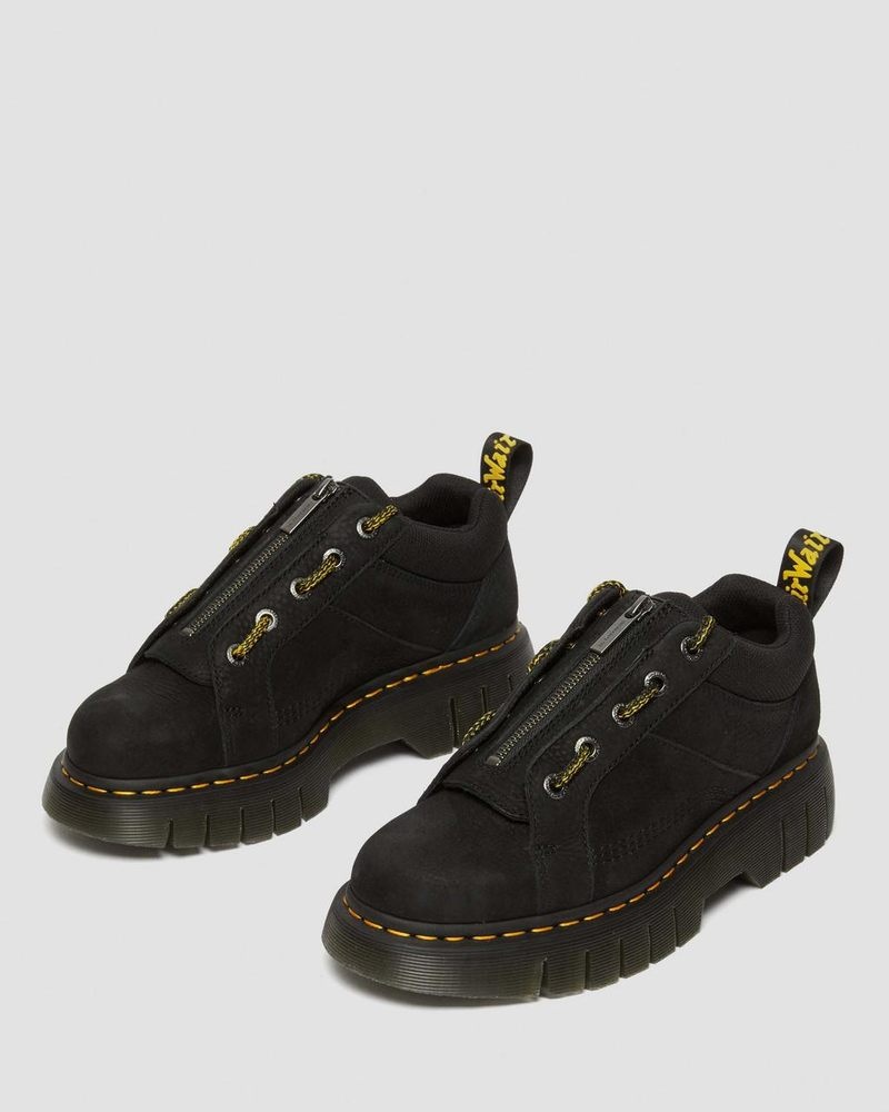 Dr Martin Martens Woodard Tumbled Nubuck Leather Low Casual Boots (Titan) Shoes Black | EO51-Q6MQ