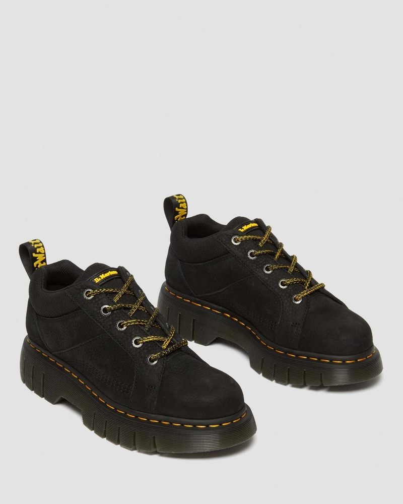 Dr Martin Martens Woodard Tumbled Nubuck Leather Low Casual Boots (Titan) Shoes Black | EO51-Q6MQ