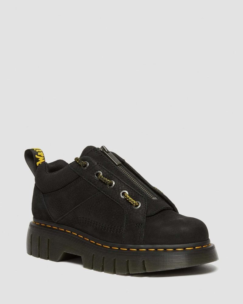 Dr Martin Martens Woodard Tumbled Nubuck Leather Low Casual Boots (Titan) Shoes Black | EO51-Q6MQ