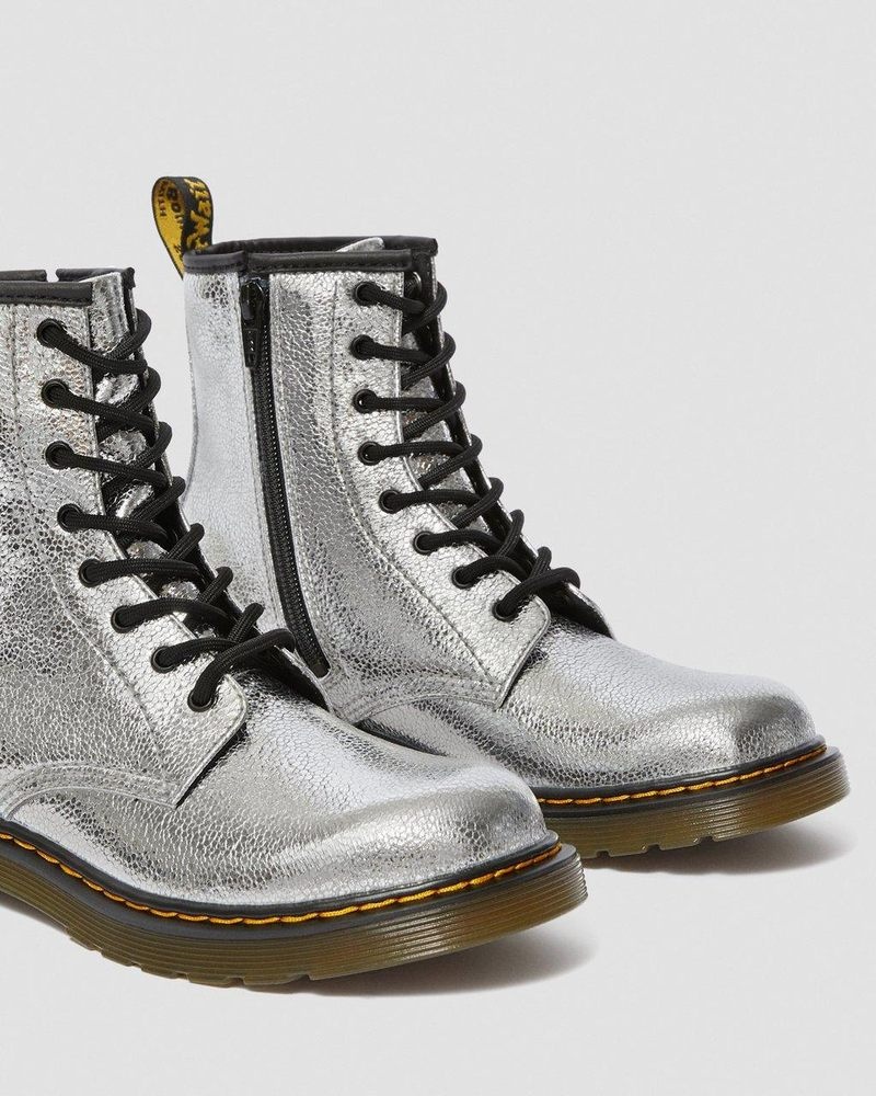 Dr Martin Martens Youth 1460 Crinkle Metallic Lace Up Boots (Disco Crinkle) Boots Silver | EF40-M5IQ