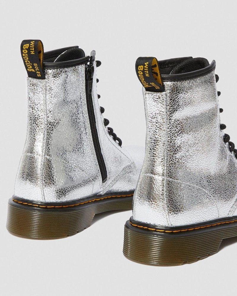 Dr Martin Martens Youth 1460 Crinkle Metallic Lace Up Boots (Disco Crinkle) Boots Silver | EF40-M5IQ