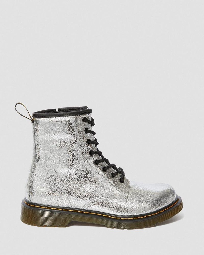 Dr Martin Martens Youth 1460 Crinkle Metallic Lace Up Boots (Disco Crinkle) Boots Silver | EF40-M5IQ