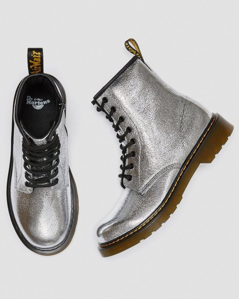 Dr Martin Martens Youth 1460 Crinkle Metallic Lace Up Boots (Disco Crinkle) Boots Silver | EF40-M5IQ