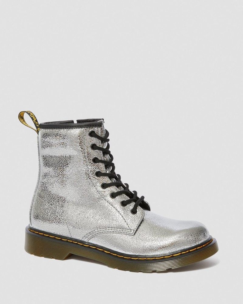 Dr Martin Martens Youth 1460 Crinkle Metallic Lace Up Boots (Disco Crinkle) Boots Silver | EF40-M5IQ