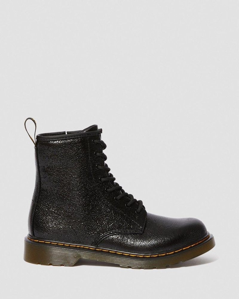 Dr Martin Martens Youth 1460 Crinkle Metallic Lace Up Boots (Disco Crinkle) Boots Black | XQ30-V0NA