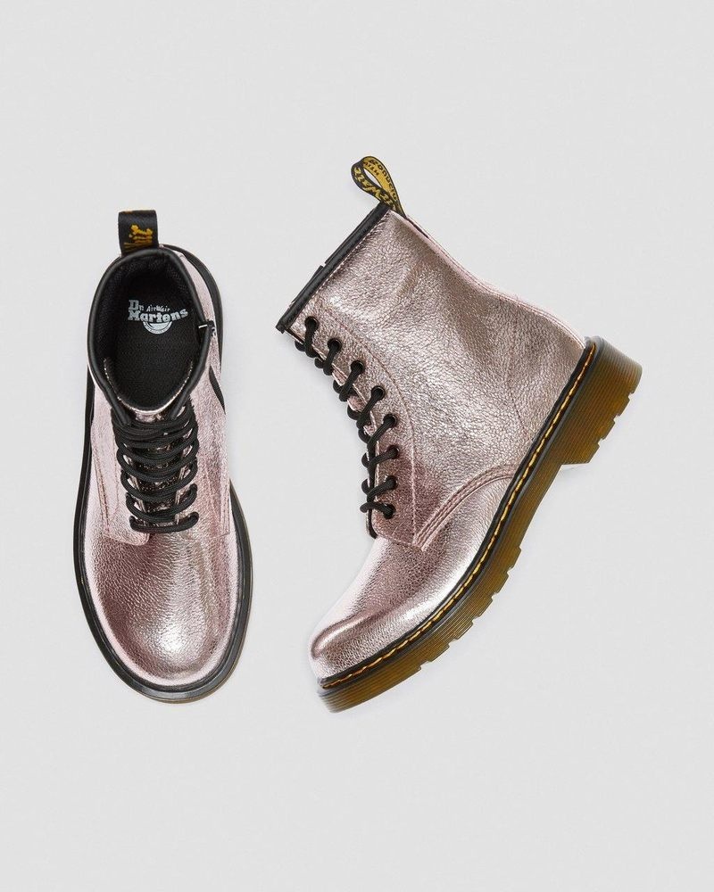 Dr Martin Martens Youth 1460 Crinkle Metallic Lace Up Boots (Disco Crinkle) Boots Pink | BB02-H3UH