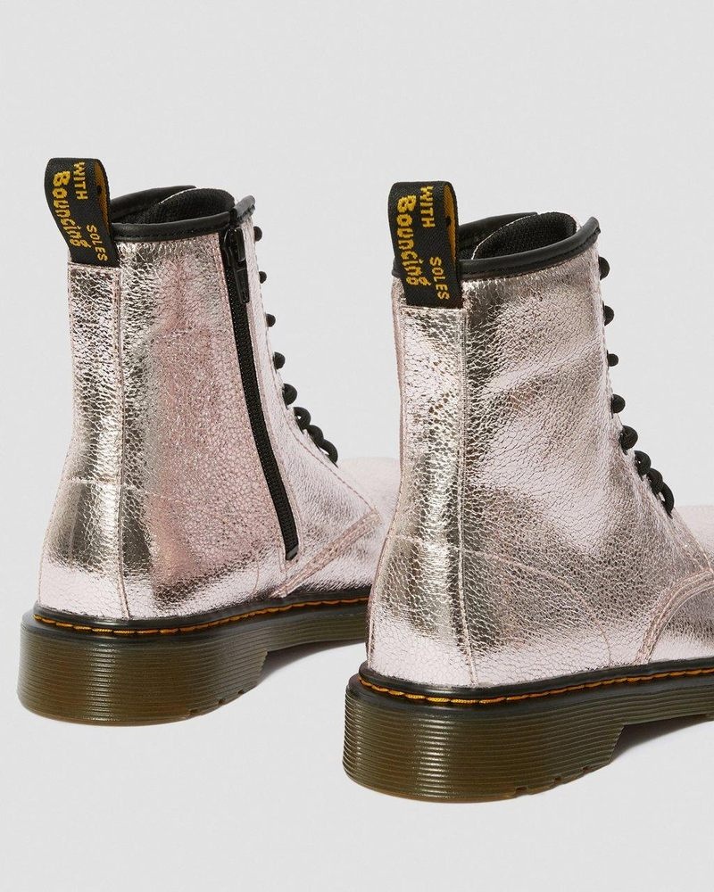 Dr Martin Martens Youth 1460 Crinkle Metallic Lace Up Boots (Disco Crinkle) Boots Pink | BB02-H3UH