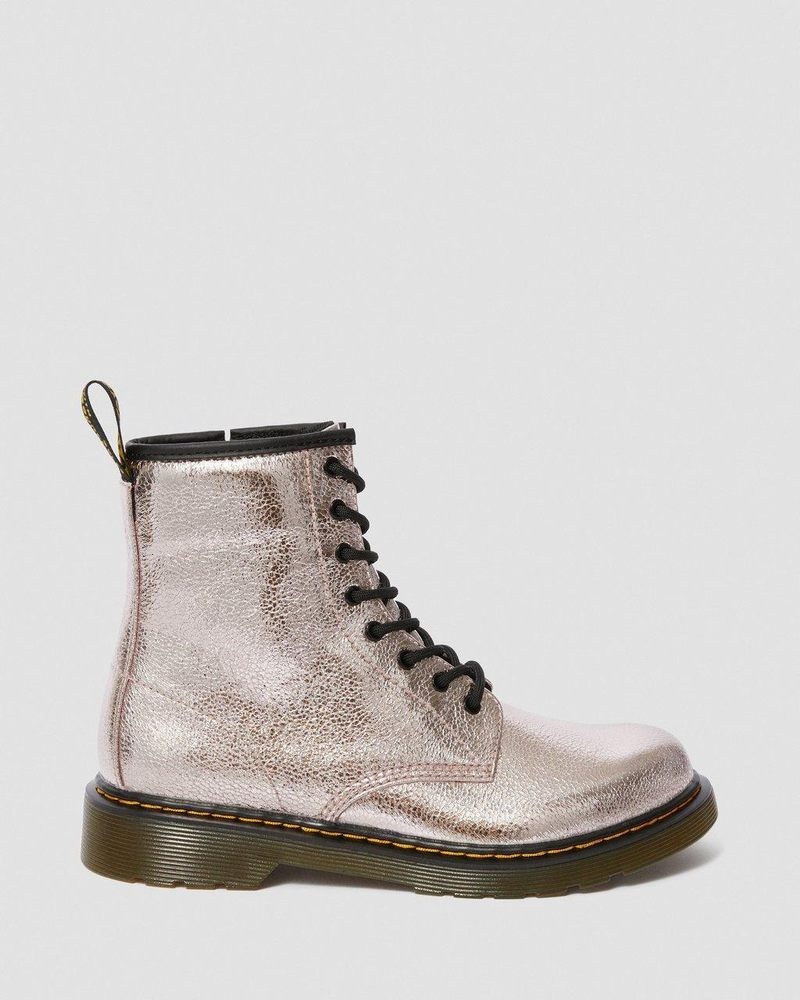 Dr Martin Martens Youth 1460 Crinkle Metallic Lace Up Boots (Disco Crinkle) Boots Pink | BB02-H3UH