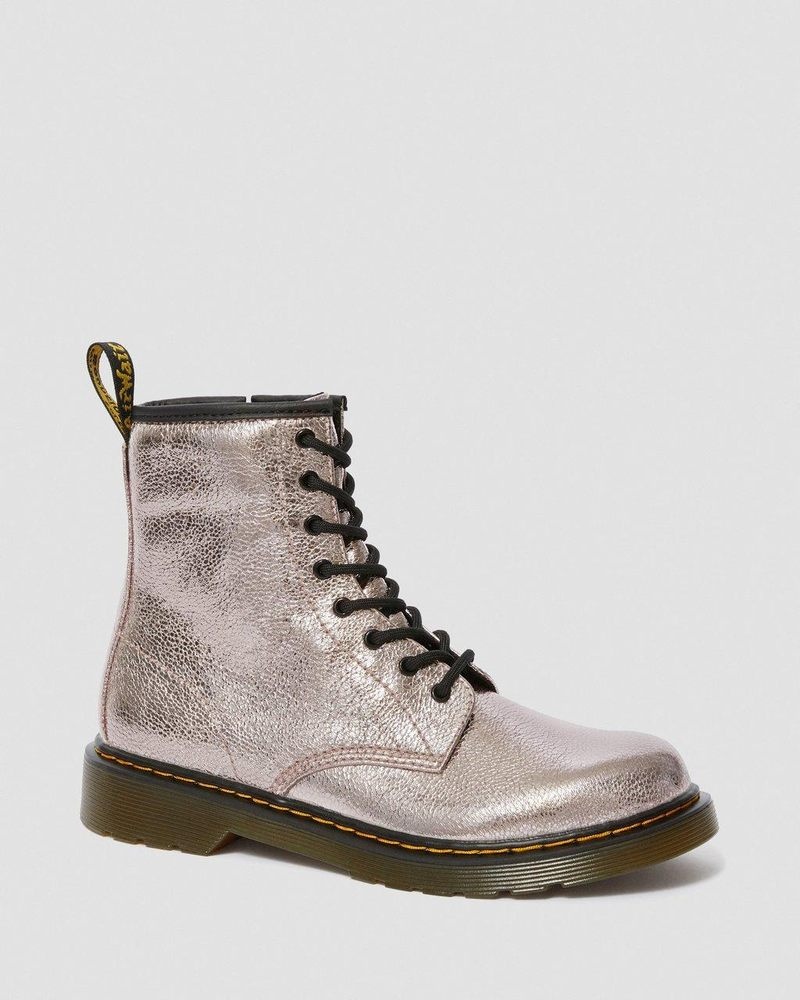 Dr Martin Martens Youth 1460 Crinkle Metallic Lace Up Boots (Disco Crinkle) Boots Pink | BB02-H3UH