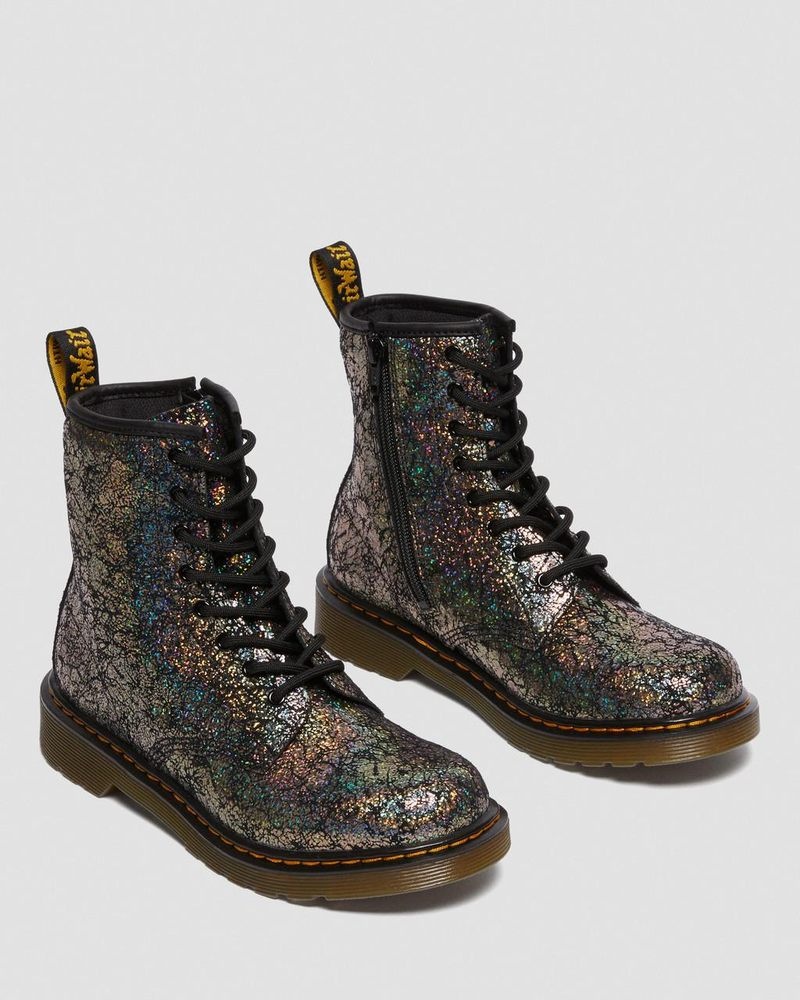 Dr Martin Martens Youth 1460 Crinkle Metallic Lace Up Boots (Disco Crinkle) Shoes Black | RY09-Y1FS