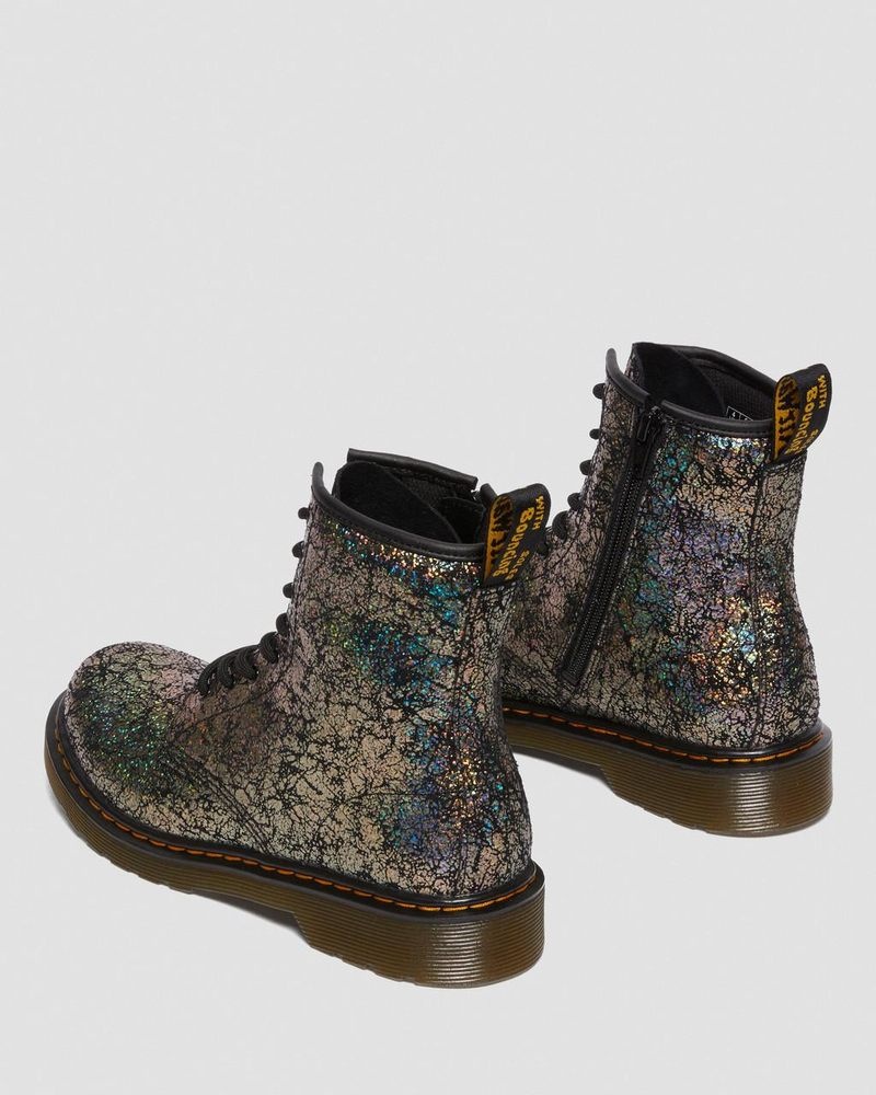 Dr Martin Martens Youth 1460 Crinkle Metallic Lace Up Boots (Disco Crinkle) Shoes Black | RY09-Y1FS