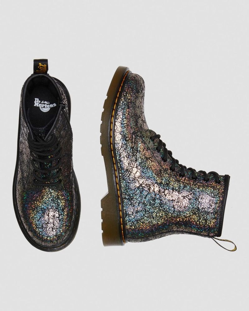 Dr Martin Martens Youth 1460 Crinkle Metallic Lace Up Boots (Disco Crinkle) Shoes Black | RY09-Y1FS